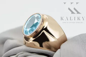 Artesanía vintage Anillo Aguamarina Oro rosa antiguo original de 14k vrc296r